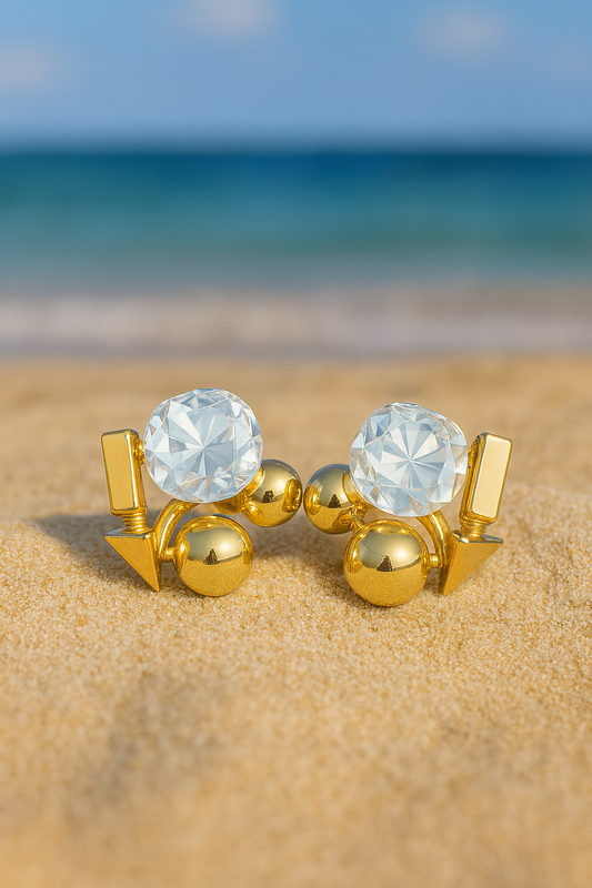 Jewello dainty sterling gold plated with diamond stud anti tarnish Korean earring for women and girls.