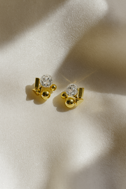 Jewello dainty sterling gold plated with diamond stud anti tarnish Korean earring for women and girls.