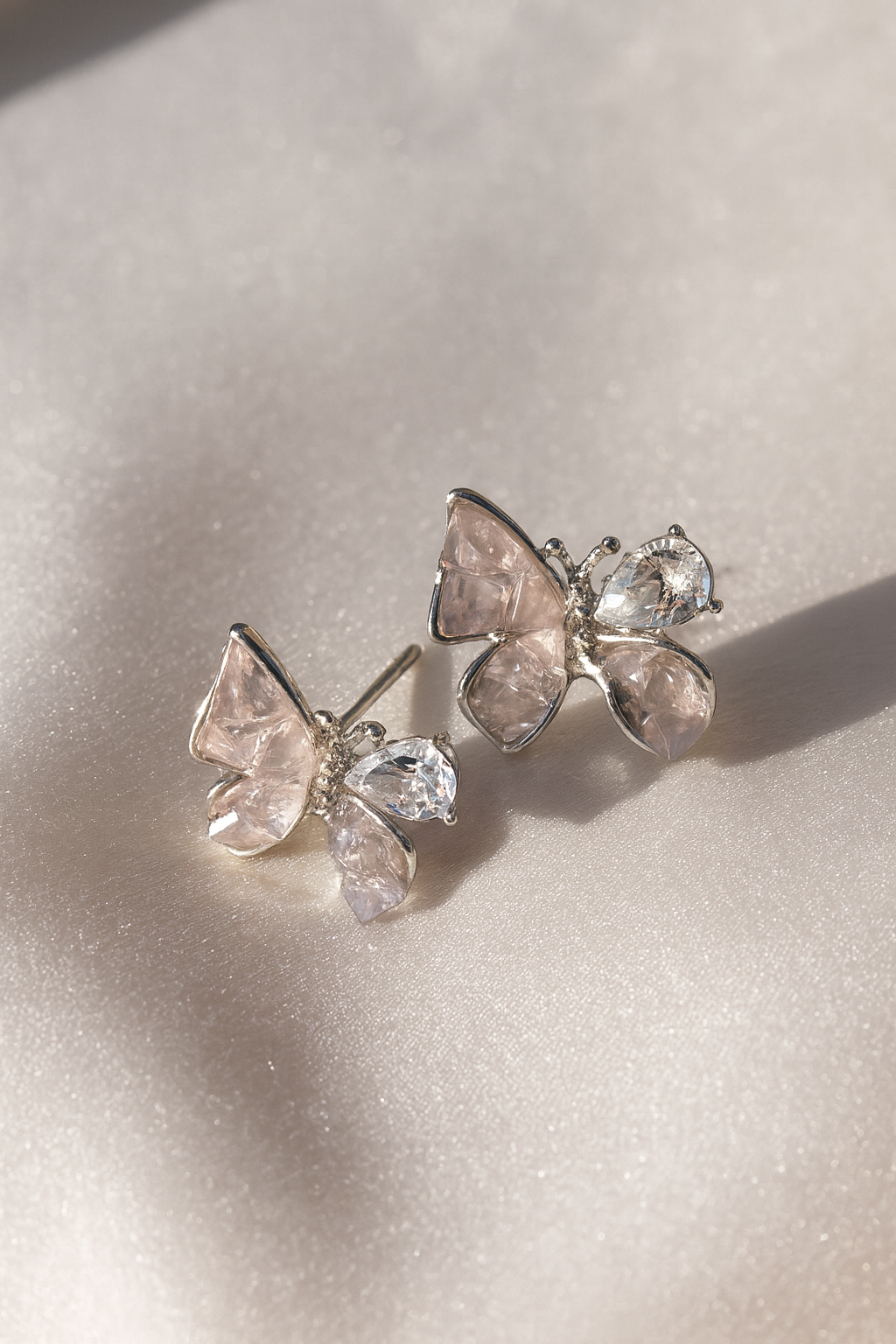 Jewello Dainty sterling silver plated butterfly design shimmering stone stud Korean earring for women and girls.