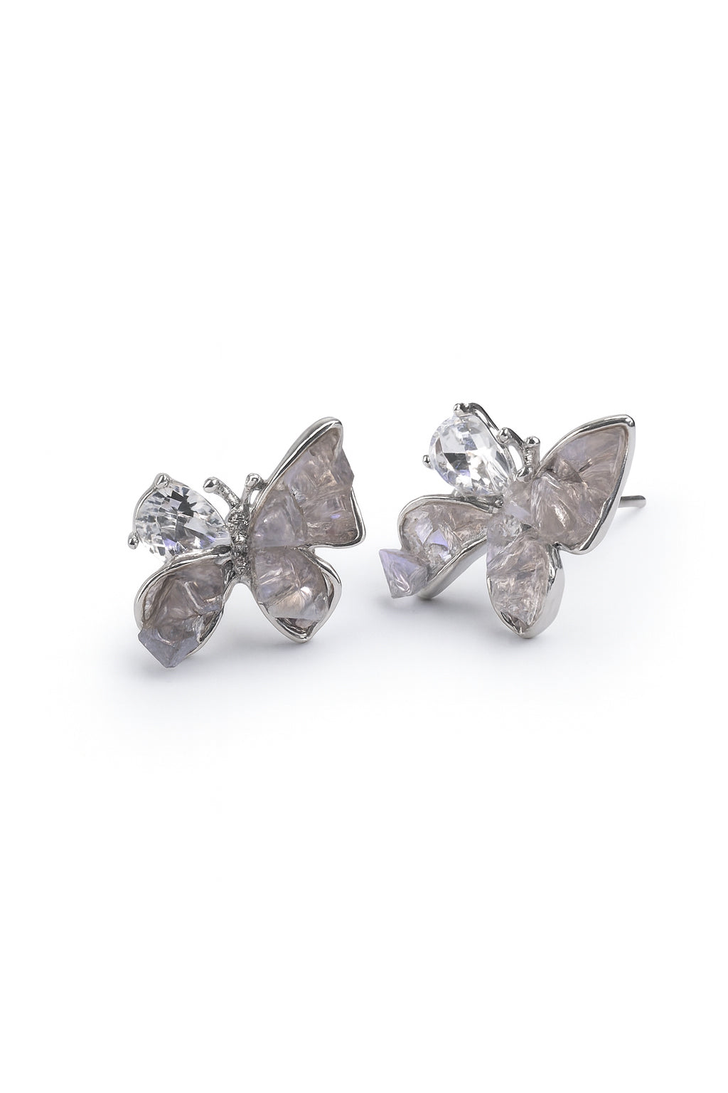 Jewello Dainty sterling silver plated butterfly design shimmering stone stud Korean earring for women and girls.