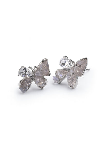 Jewello Dainty sterling silver plated butterfly design shimmering stone stud Korean earring for women and girls.