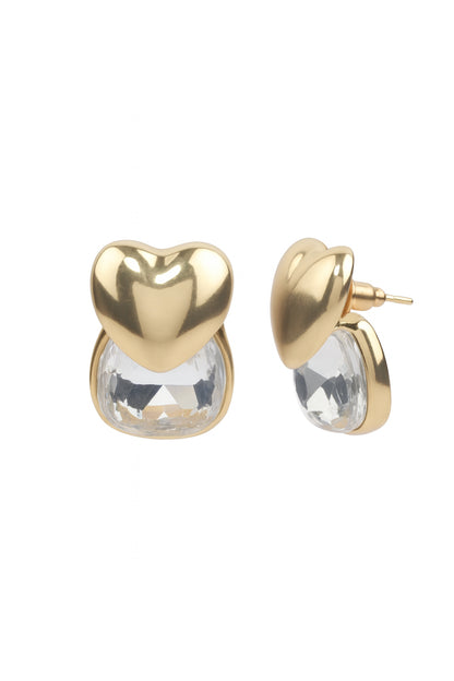 Jewello trendy sterling gold plated heart design with shimmering diamond stud anti tarnish Korean earring for women and girls.