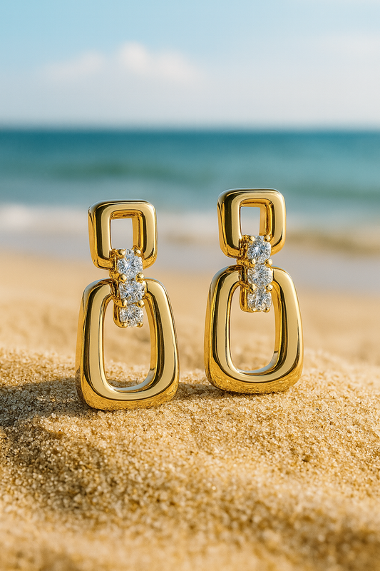 Jewello sterling fancy gold plated square design anti tarnish Korean earring for women and girls.