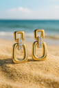 Jewello sterling fancy gold plated square design anti tarnish Korean earring for women and girls.