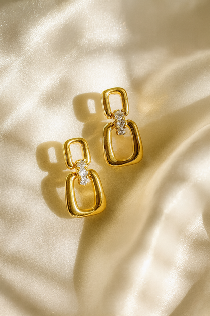 Jewello sterling fancy gold plated square design anti tarnish Korean earring for women and girls.