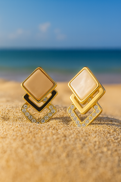 Jewellodainty fashionable gold plated square design with shimmering diamond stud anti tarnish Korean earring for women and girls.