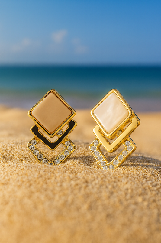 Jewellodainty fashionable gold plated square design with shimmering diamond stud anti tarnish Korean earring for women and girls.