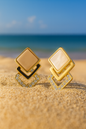 Jewellodainty fashionable gold plated square design with shimmering diamond stud anti tarnish Korean earring for women and girls.