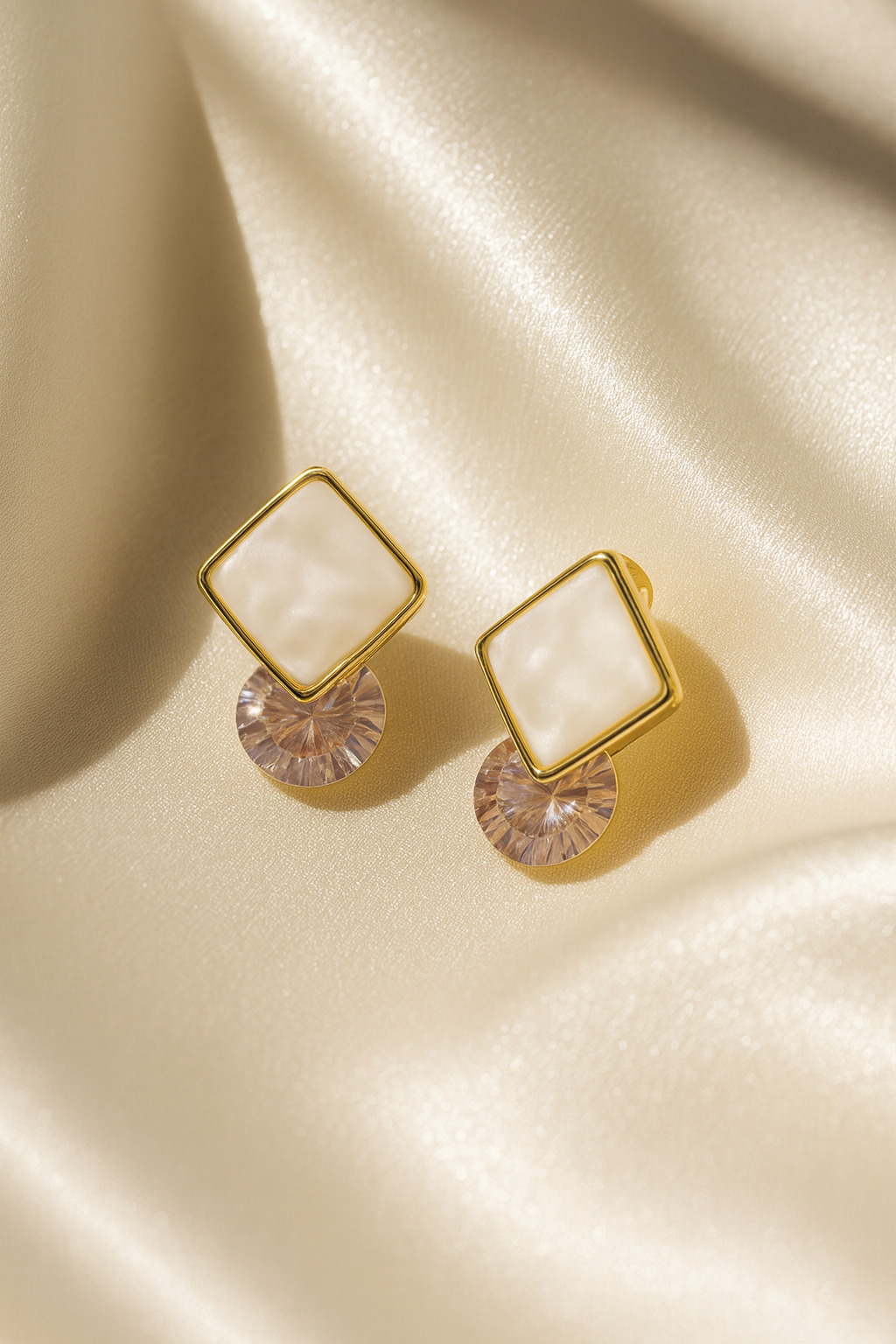 Jewello gold plated square design with white stone stud anti tarnish Korean earring for women and girls.