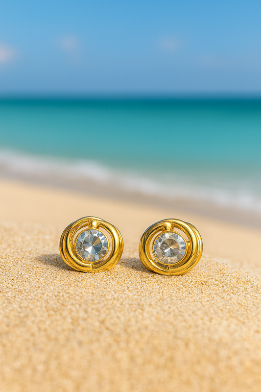 Jewello dainty sterling gorgeous gold plated and shimmering white stone stud anti tarnish Korean earring for women and girls.