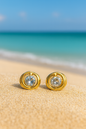 Jewello dainty sterling gorgeous gold plated and shimmering white stone stud anti tarnish Korean earring for women and girls.
