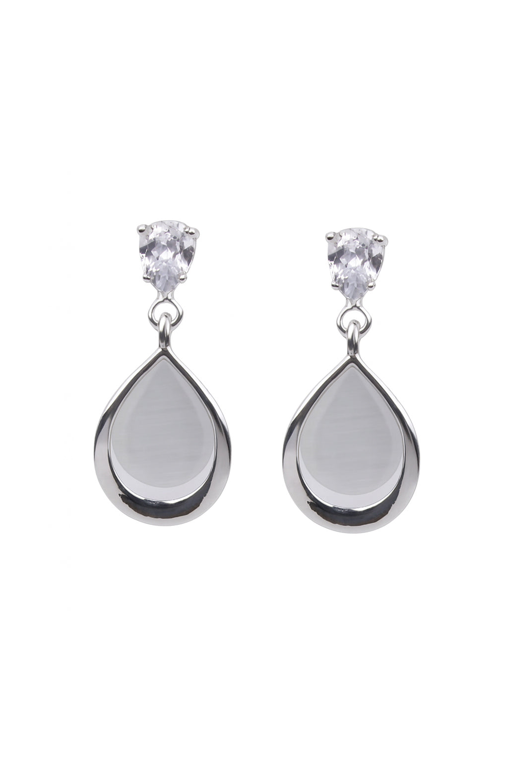 Jewello fashionable silver plated and oval shape white stone stud anti tarnish dangle Korean earring for women and girls. Gift for her.