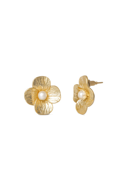 Jewello gorgeous sterling gold plated floral design and stud pearl bead anti tarnish Korean earring for women and girls.