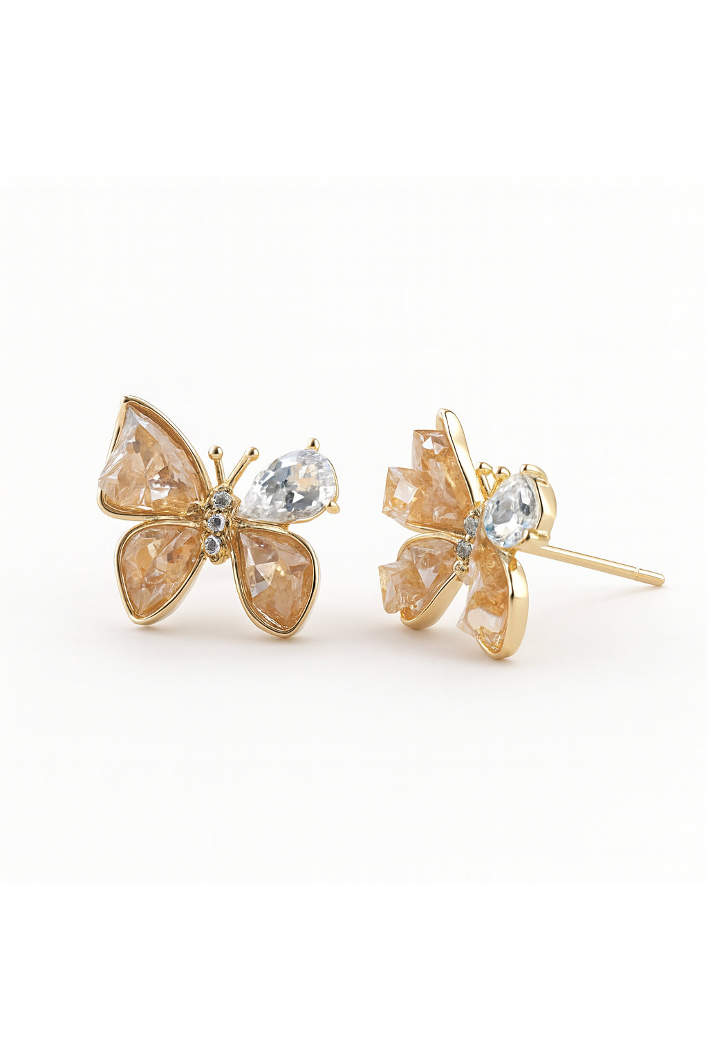 Jewello fashionable gold-plated butterfly design and studded orange stone anti tarnish Korean earring for women and girls.