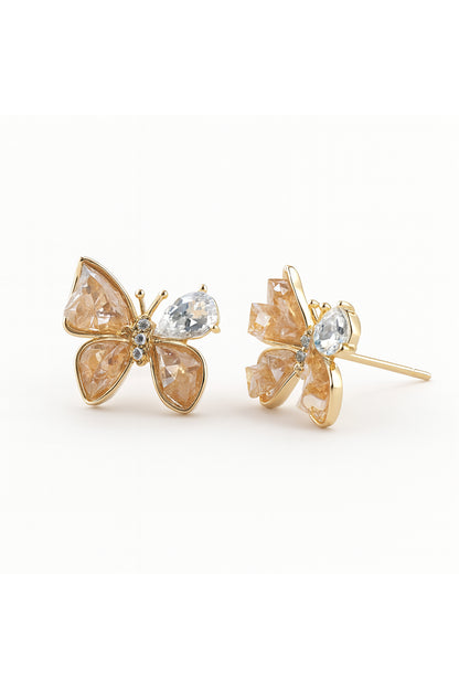 Jewello fashionable gold-plated butterfly design and studded orange stone anti tarnish Korean earring for women and girls.