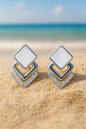 Jewello gorgeous silver-plated square design stud shimmering stone anti tarnish dangle Korean earring for women and girls.