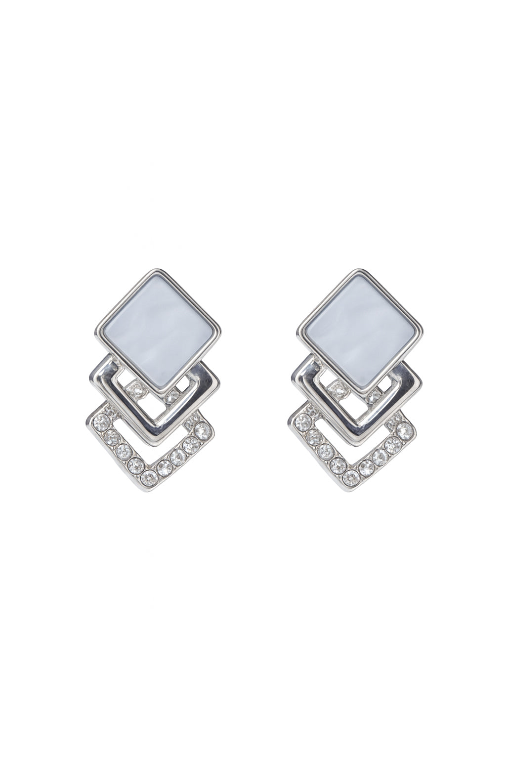 Jewello gorgeous silver-plated square design stud shimmering stone anti tarnish dangle Korean earring for women and girls.