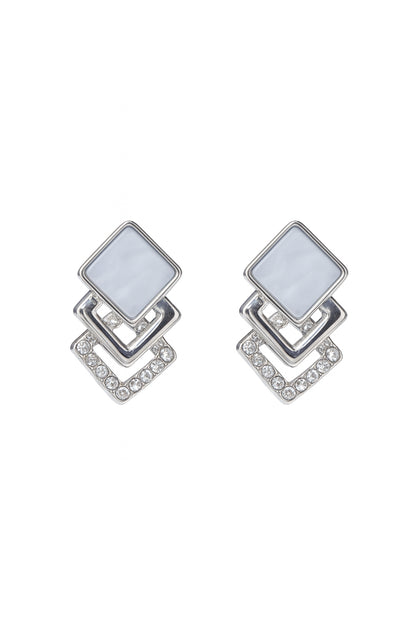 Jewello gorgeous silver-plated square design stud shimmering stone anti tarnish dangle Korean earring for women and girls.