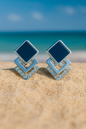 Jewello fancy sterling silver plated square design white stone stud dangle anti tarnish Korean earring for women and girls.