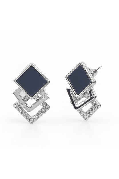 Jewello fancy sterling silver plated square design white stone stud dangle anti tarnish Korean earring for women and girls.