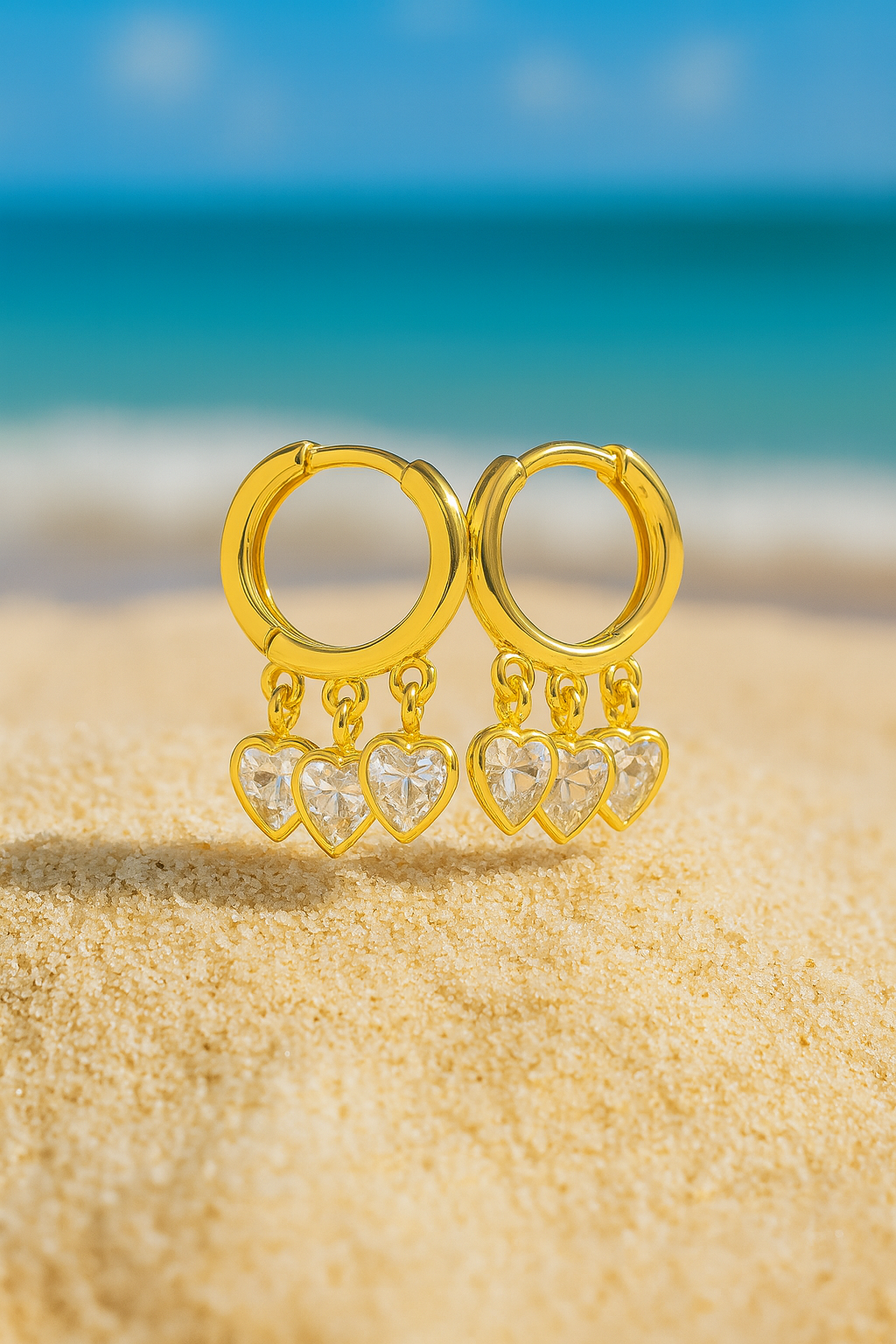 Jewello stylish gold plated with hanging charming heart design stone anti tarnish Korean earring for women and girls.