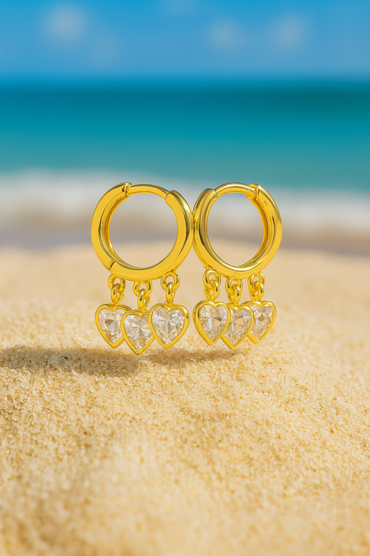 Jewello stylish gold plated with hanging charming heart design stone anti tarnish Korean earring for women and girls.