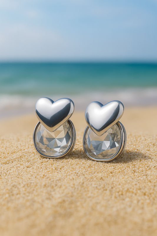 Jewello fancy gold finish classy heart with shimmering white stone stud anti tarnish Korean earring for women and girls.