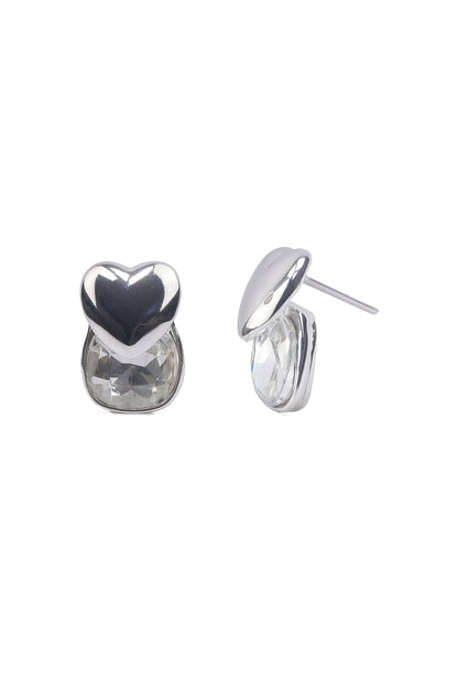 Jewello fancy gold finish classy heart with shimmering white stone stud anti tarnish Korean earring for women and girls.