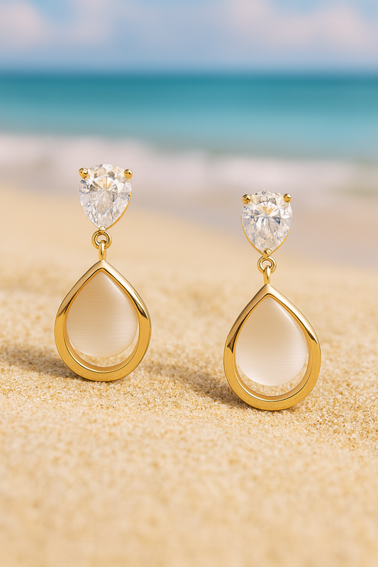 Jewello elegant golden finish drop design and stud white diamond anti tarnish dangle Korian earring for women and girls.