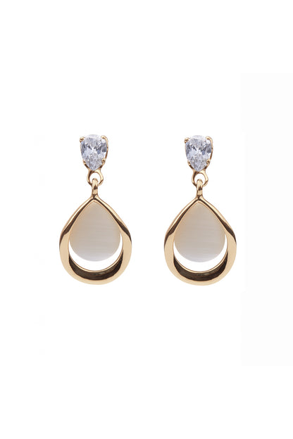 Jewello elegant golden finish drop design and stud white diamond anti tarnish dangle Korian earring for women and girls.