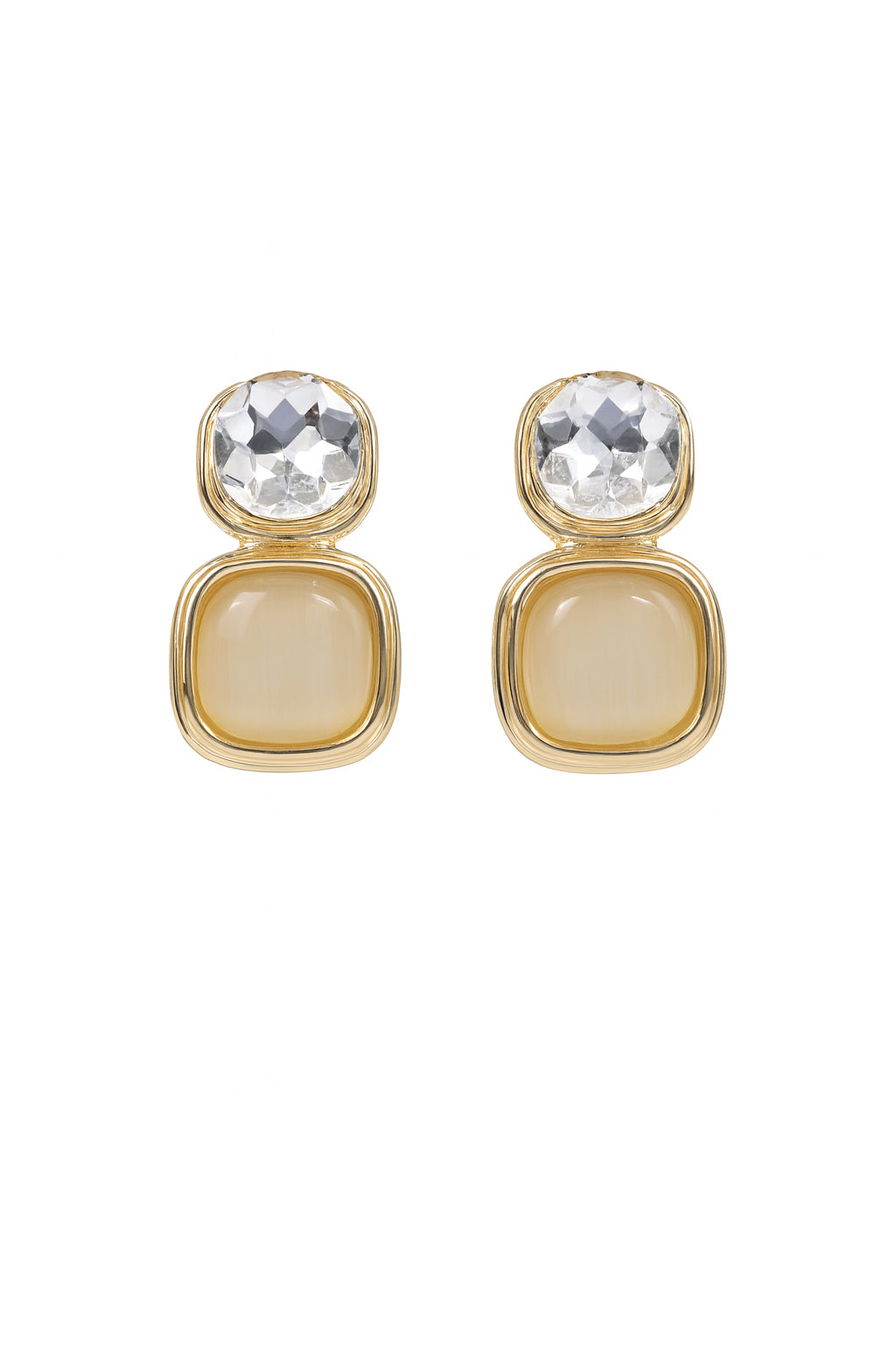 Jewello elegant gold-plated square design shimmering stone stud anti tarnish dangle Korean earring for women and girls.