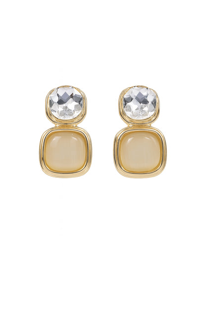 Jewello elegant gold-plated square design shimmering stone stud anti tarnish dangle Korean earring for women and girls.