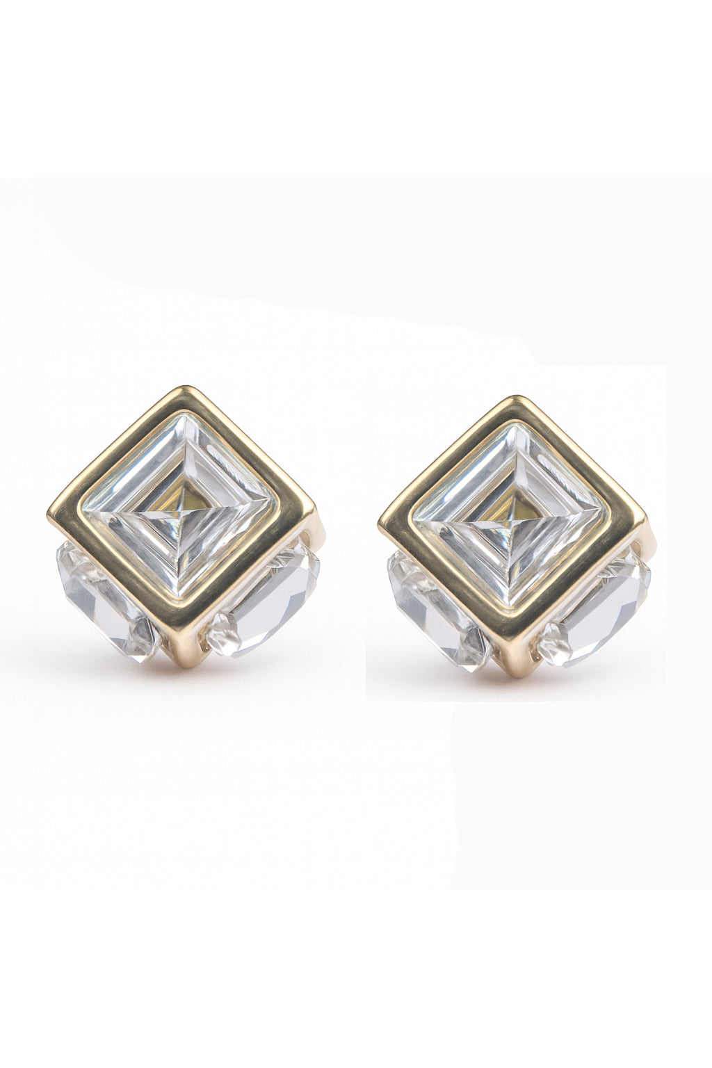 Jewello fashionable golden finish square  with shimmering stone stud dainty Korean earring for women and girls.