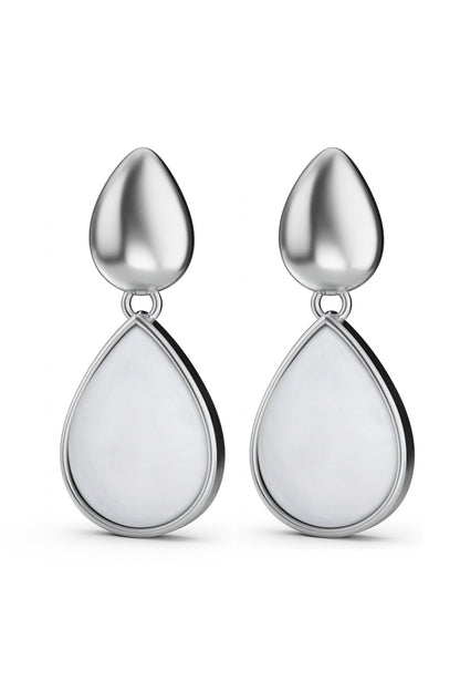 Jewello fashionable silver-plated tear drop design with drop shape pearl stud anti tarnish dangle Korean earring for women and girls.