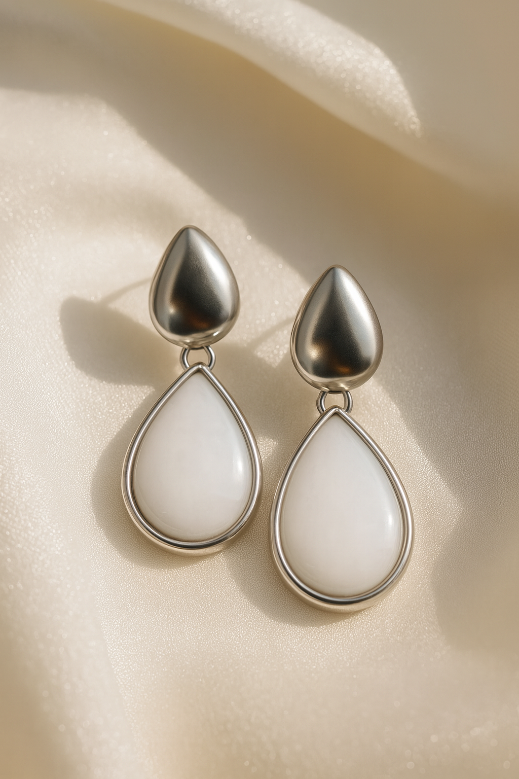 Jewello fashionable silver-plate drop design with pearl stud anti tarnish dangle Korean earring for women and girls.