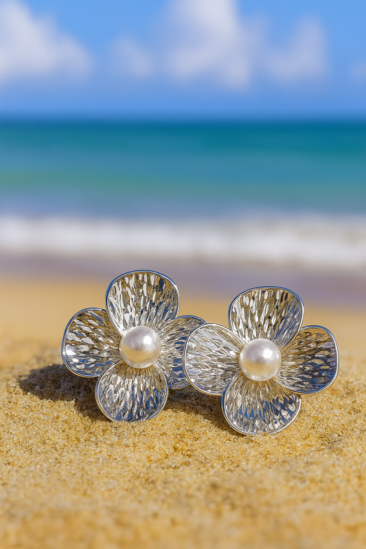 Jewello dainty delicate silver-plated floral design with stud pear bead anti tarnish Korean earring for women and girls.