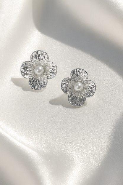 Jewello  delicate silver-plated floral design with stud pearl anti tarnish Korean earring for women and girls.