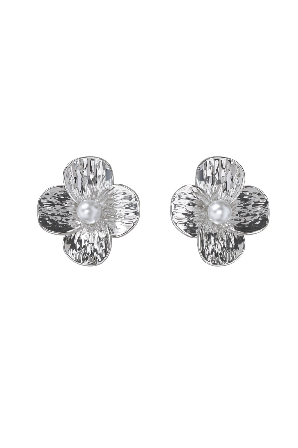 Jewello dainty delicate silver-plated floral design with stud pear bead anti tarnish Korean earring for women and girls.
