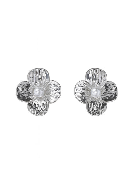 Jewello dainty delicate silver-plated floral design with stud pear bead anti tarnish Korean earring for women and girls.