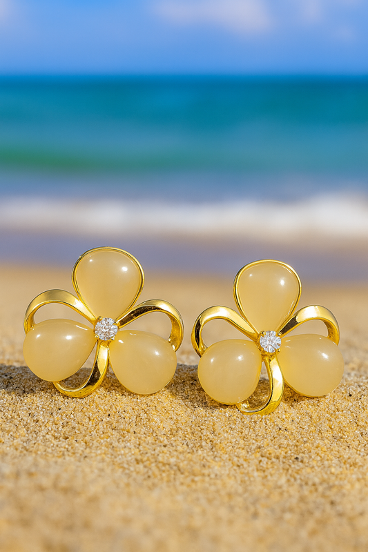 Jewello  gorgeous sterling gold plated floral design with drop stone stud anti tarnish dainty Korean earring for women and girls.