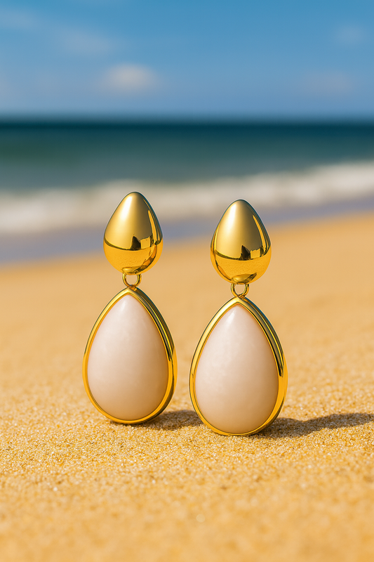 Jewellodelicate sterling gold plated tear drop design anti tarnish dangle Korean earring for women and girls.