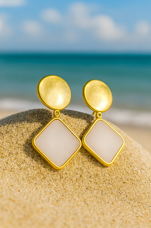 Jewello trendy fancy gold plated square shaped anti tarnish dangle Korean earring for women and girls.