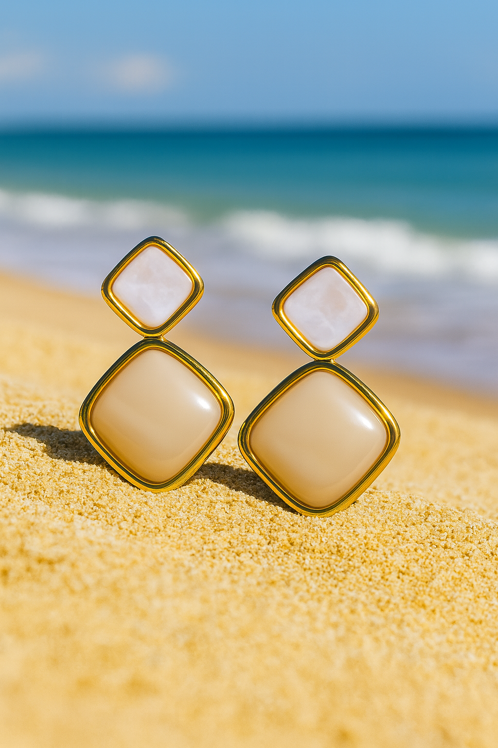Jewello delicate gold-plated square design with square light pink stone stud anti tarnish Korean earring for women and girls.
