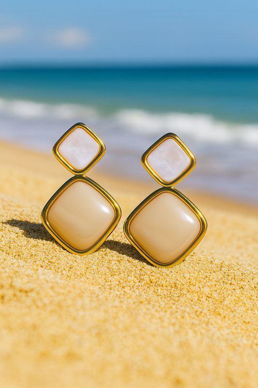 Jewello delicate gold-plated square design with square light pink stone stud anti tarnish Korean earring for women and girls.