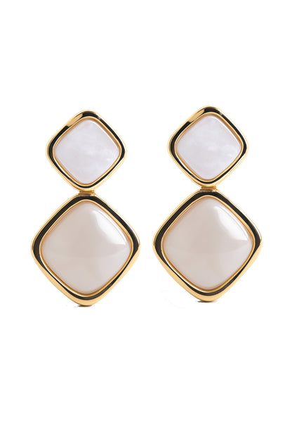 Jewello delicate gold-plated square design with square light pink stone stud anti tarnish Korean earring for women and girls.