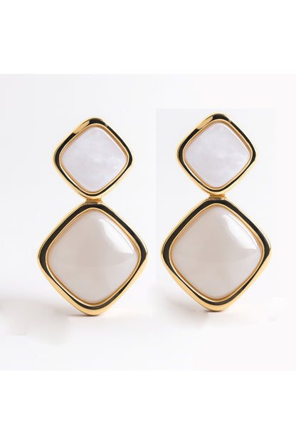 Jewello delicate gold-plated square design with square pink stone stud anti tarnish Korean earring for women and girls.