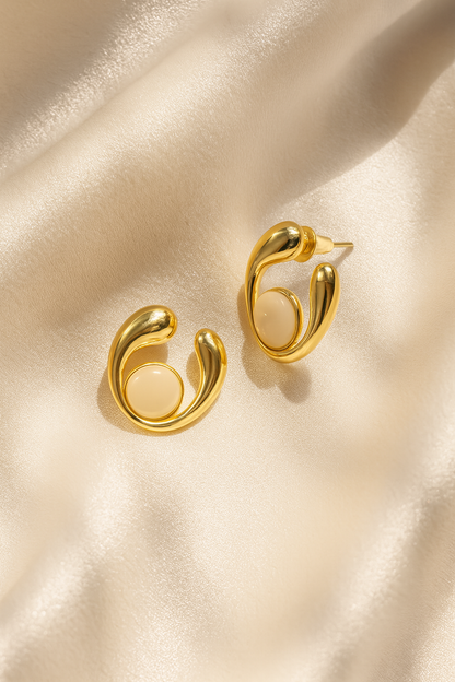 Jewello stylish gold plated  pink stone stud anti tarnish Korean earring for women and girls.