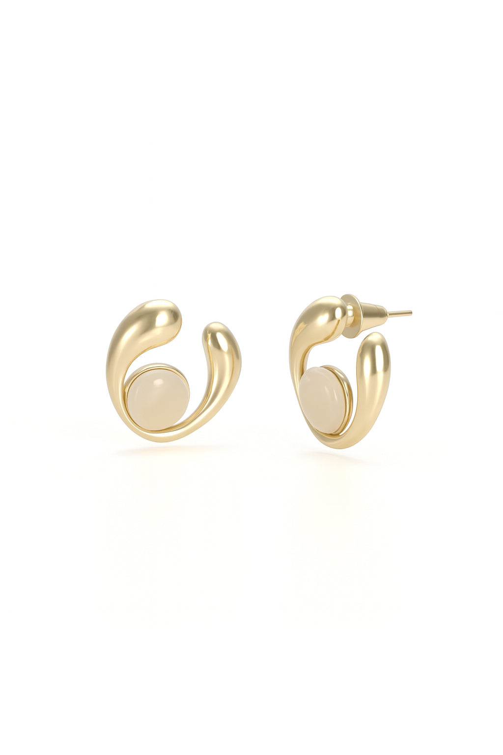 Jewello stylish gold plated half moon shaped design and light pink stone stud anti tarnish Korean earring for women and girls.