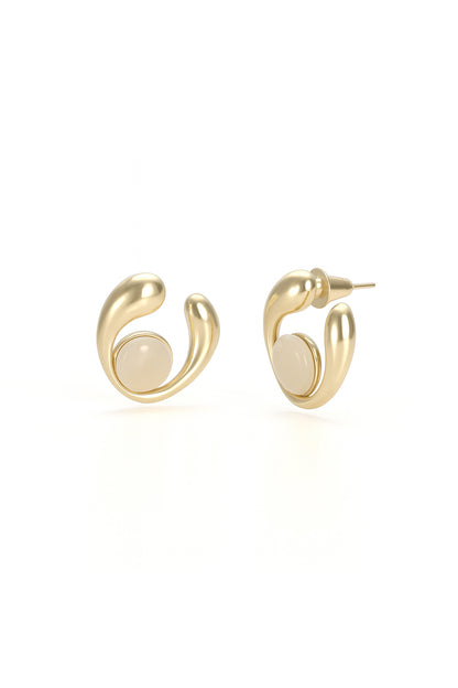 Jewello stylish gold plated half moon shaped design and light pink stone stud anti tarnish Korean earring for women and girls.