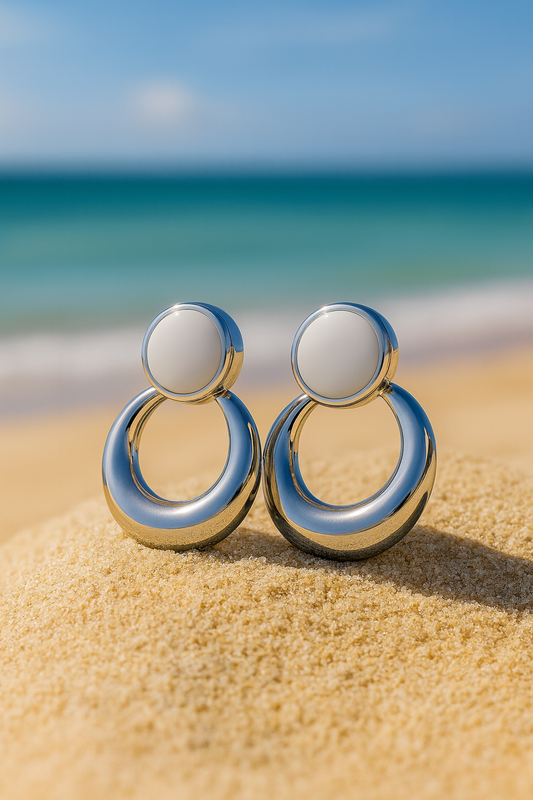 Jewello trendy silver-plated circle shaped design with white stone stud dangle Korean earring for women and girls.